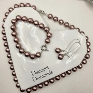 Champagne 10mm South Sea Shell Pearl 4 Pc Earrings Bracelet & Necklace 925 Clasp